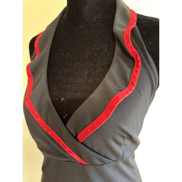 RUBY ROX Vntg Y2K Black Red Ruffle Flamenco Asymmetrical Hem Halter Dress Jr L - Picture 6 of 8